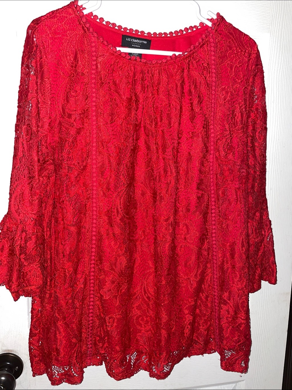 Liz Claiborne Red Lace Long Sleeve Peasant Dress